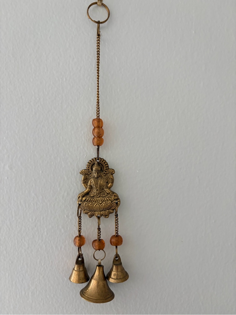Brass Tone Lakshmi Hanging Bells Indian Wall Decor 9”